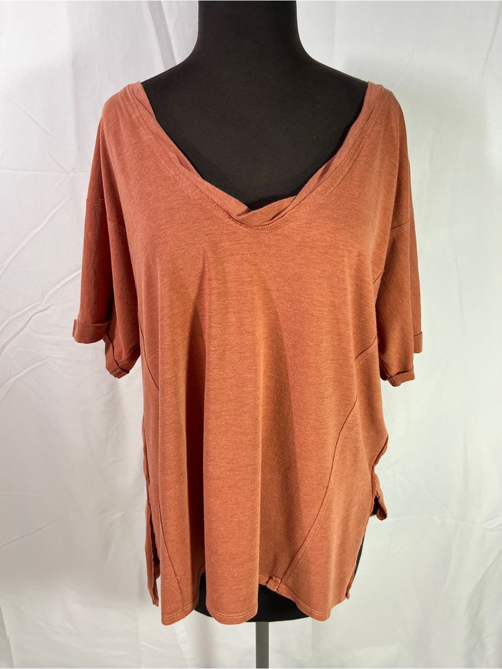 We the Free Oversized Tee - Small - off shoulder orange red cuffed short sleeves